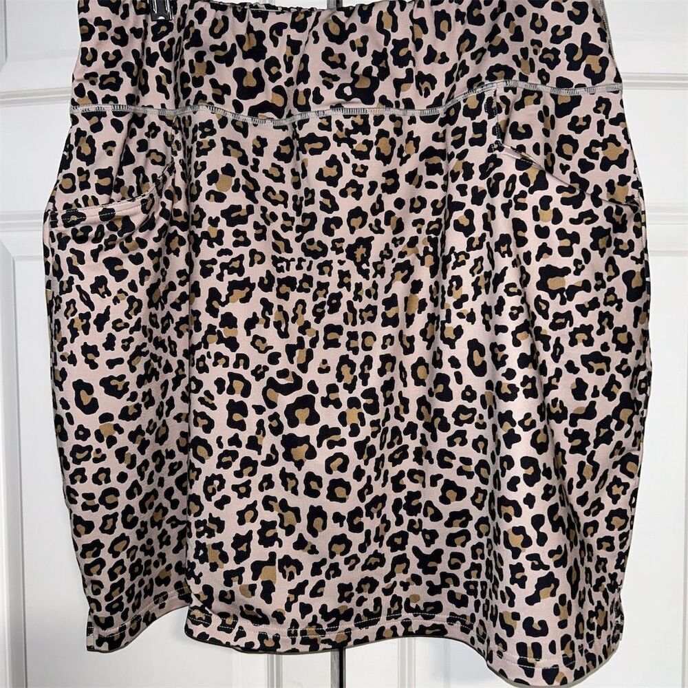 Coorun Women's 2XL Leopard Print Skater Skirt w/ Pockets Knee Length